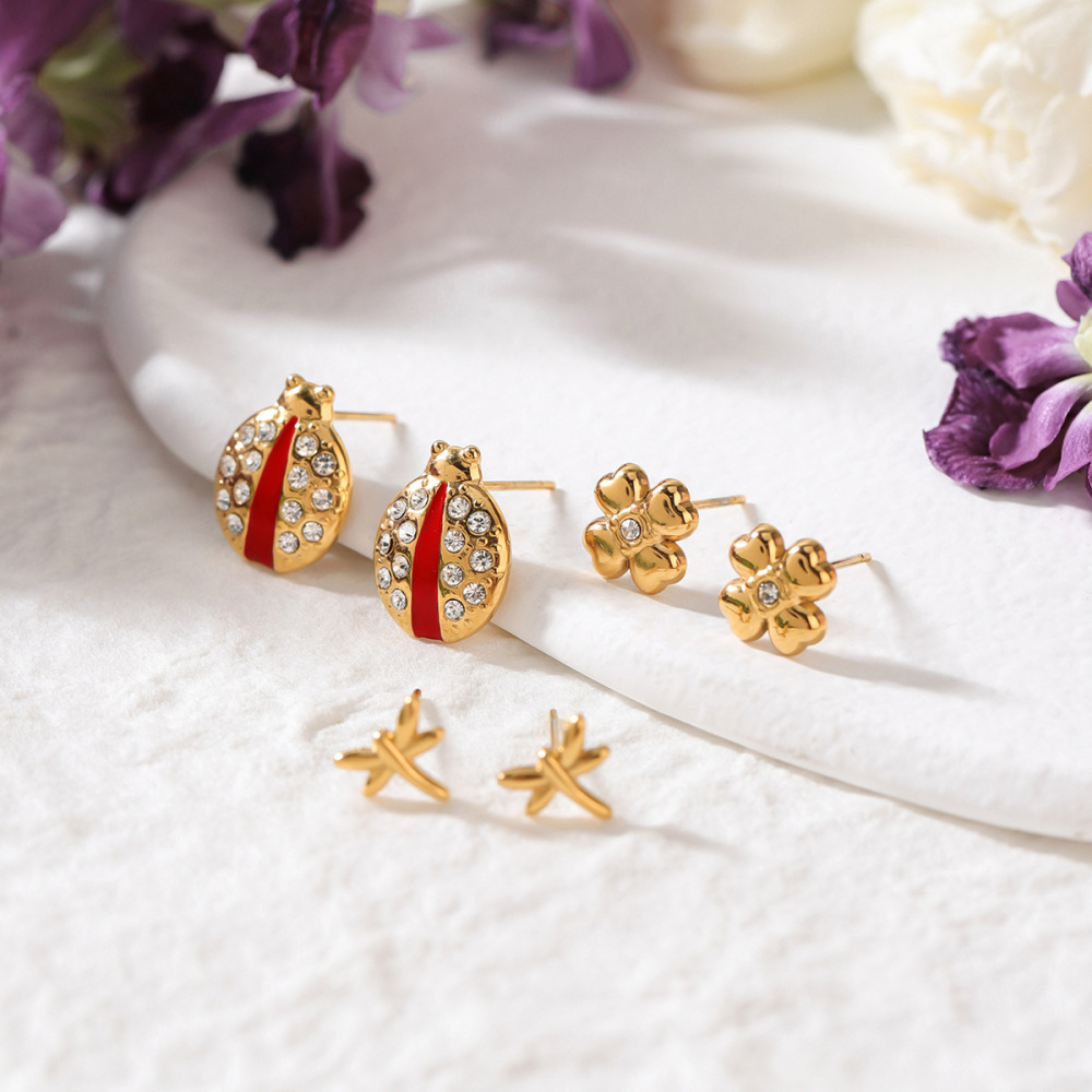 1 Paire De Boucles D'Oreilles Classiques Pour Femme, En Acier Inoxydable, Couleur Or, Motif Scarabée. h5Image5