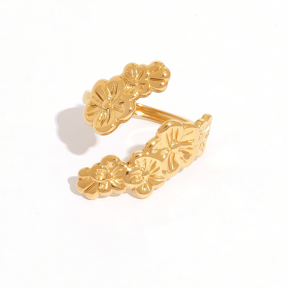 Bague Femme Simple, Rétro, À Motif Floral, En Acier Inoxydable Étanche, Couleur Or (1 Pièce). 