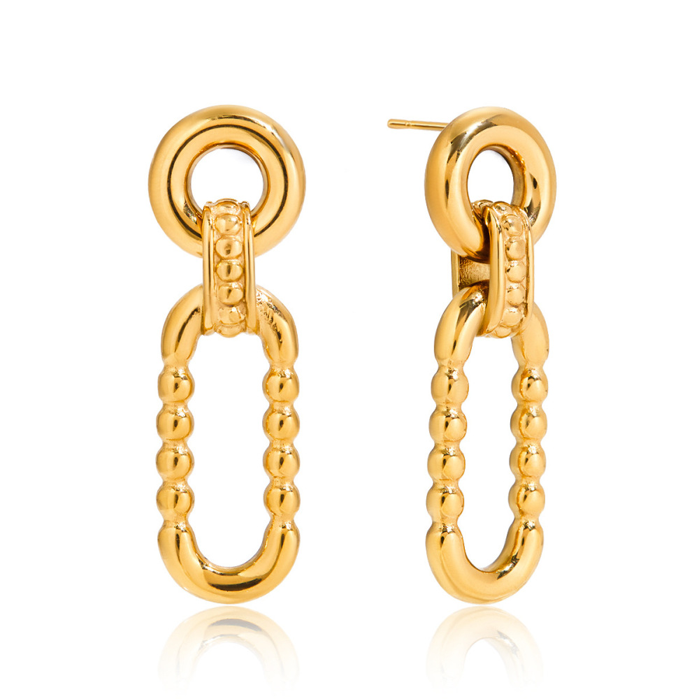 Boucles D'Oreilles Pendantes Classiques Rondes En Acier Inoxydable Étanche, Couleur Or, Pour Femme (1 Paire) 