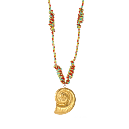 Collier tressé pour femme, motif coquillage, en acier inoxydable étanche, couleur or (1 pièce)