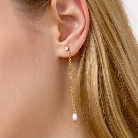 Boucles d'oreilles pendantes élégantes pour femme, en acier inoxydable doré, avec perles et imperméables (1 paire).