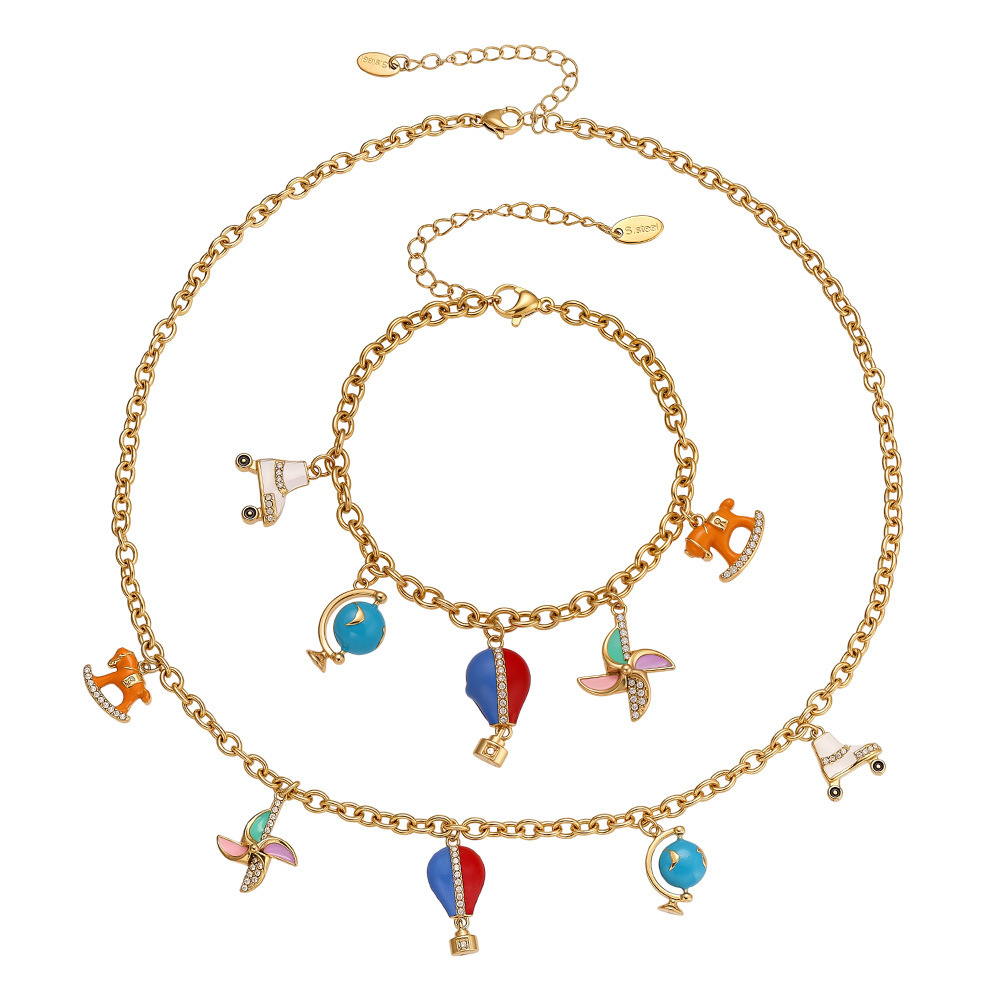 Ensembles De Bijoux Pour Femmes En Acier Inoxydable Imperméable Avec Montgolfière Et Zircon Doré, Personnalisables Image4