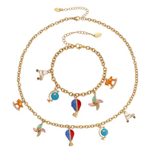 Ensembles De Bijoux Pour Femmes En Acier Inoxydable Imperméable Avec Montgolfière Et Zircon Doré, Personnalisables h5 Image4