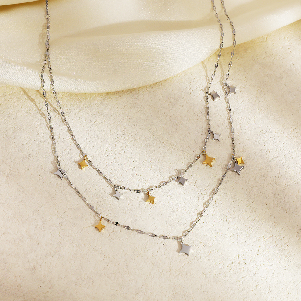 Collier Chaîne Pour Femme, 1 Pièce, Couleurs Mixtes Or Et Argent, Étoile Image4