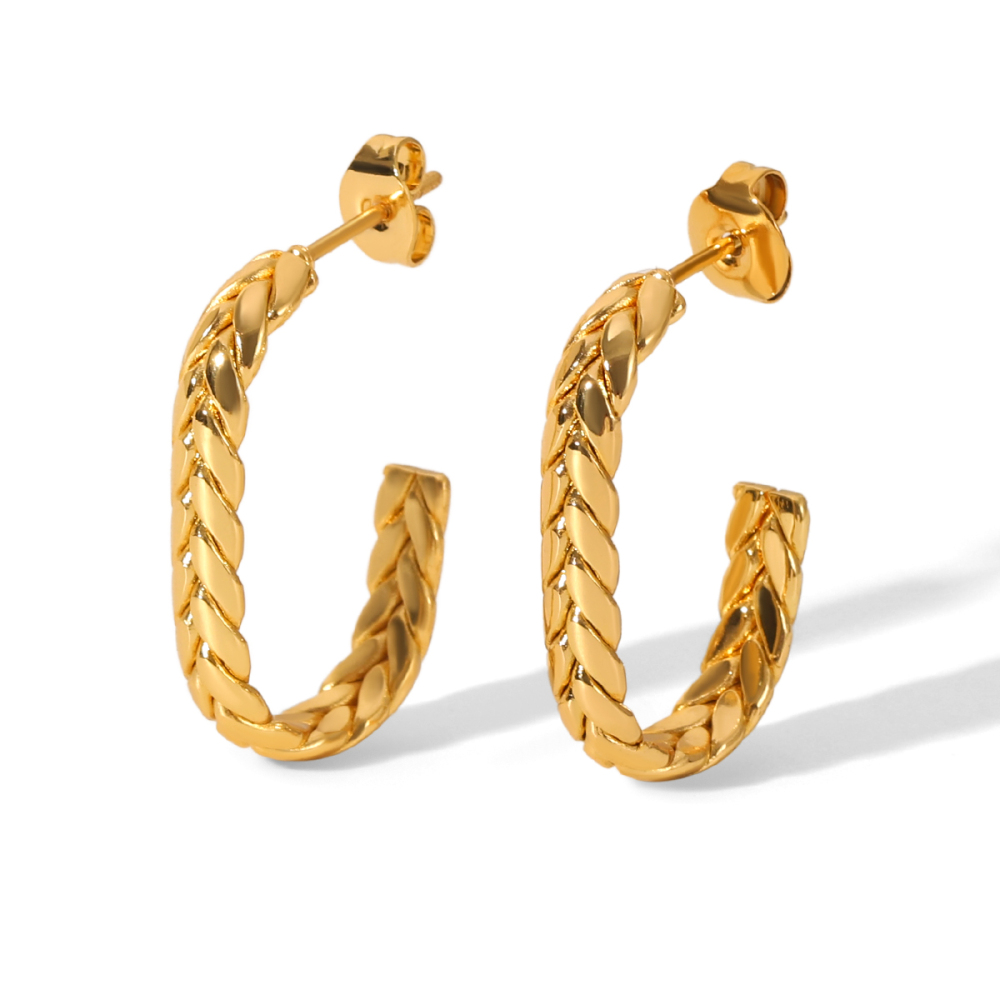 1 Paire De Boucles D'Oreilles Créoles En Acier Inoxydable Doré, Étanches, En Forme De C 