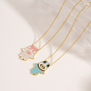Collier Pendentif Œil De Diable Simple Et Décontracté En Acier Inoxydable Étanche Pour Femme (1 Pièce) h5 Image3