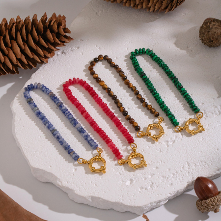 1 pièce de perles en pierre naturelle couleur or pour bracelet de perles DIY 2