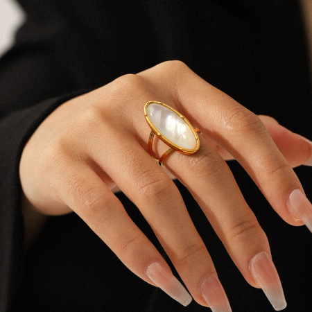 Bague simple en acier inoxydable étanche couleur or, style coquillage (1 pièce)