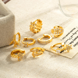 Boucles D'Oreilles Créoles Pour Femme, Motif Oiseaux Radieux, Couleur Cuivre Doré, Zircon (1 Pièce) h5 Image5