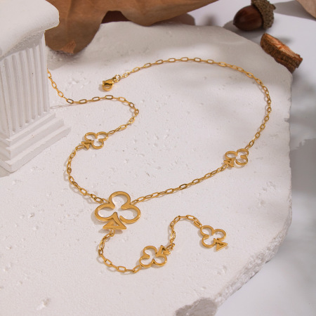 Collier pendentif fleur en acier inoxydable étanche couleur or (1 pièce) 2