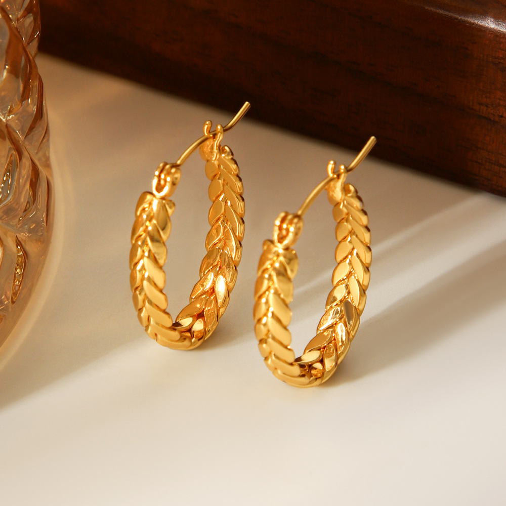1 Paire De Boucles D'Oreilles Créoles En Acier Inoxydable Doré, Étanches, En Forme De C Image5