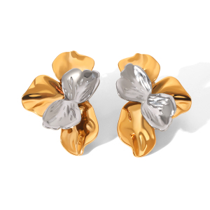 1 Paire De Boucles D'Oreilles À Clous En Acier Inoxydable Imperméables En Forme De Cœur Et De Fleur, Couleurs Assorties h5