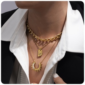 Collier Pendentif En Forme De Soleil, En Acier Inoxydable Étanche, Couleur Or, Avec Zircon. h5 Image4