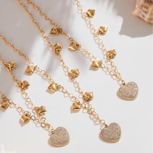 Collier Pendentif Femme En Acier Inoxydable Étanche, Orné D'Un Cœur Étincelant Et De Zircon, Avec 1 Pièce De Pierres Précieuses. h5 Image3