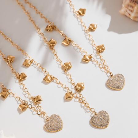 Collier pendentif femme en acier inoxydable étanche, orné d'un cœur étincelant et de zircon, avec 1 pièce de pierres précieuses. 2