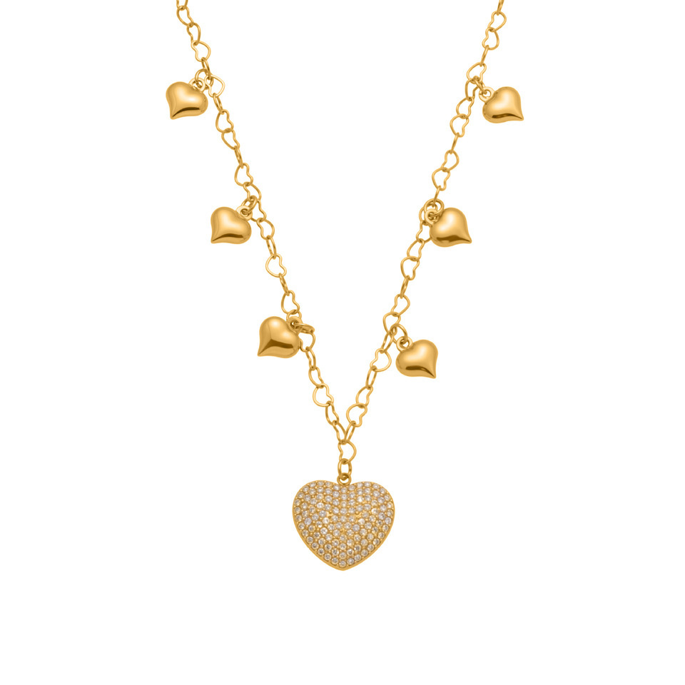 Collier Pendentif Femme En Acier Inoxydable Étanche, Orné D'Un Cœur Étincelant Et De Zircon, Avec 1 Pièce De Pierres Précieuses. 