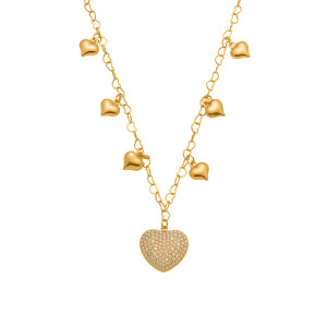 Collier Pendentif Femme En Acier Inoxydable Étanche, Orné D'Un Cœur Étincelant Et De Zircon, Avec 1 Pièce De Pierres Précieuses. h5 