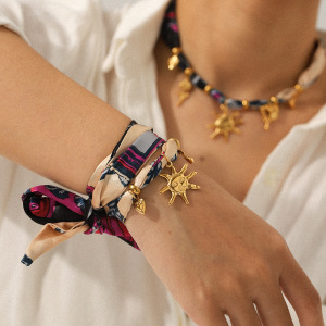 Ensemble De Colliers En Tissu Couleur Or Soleil En Acier Inoxydable h5 Image4