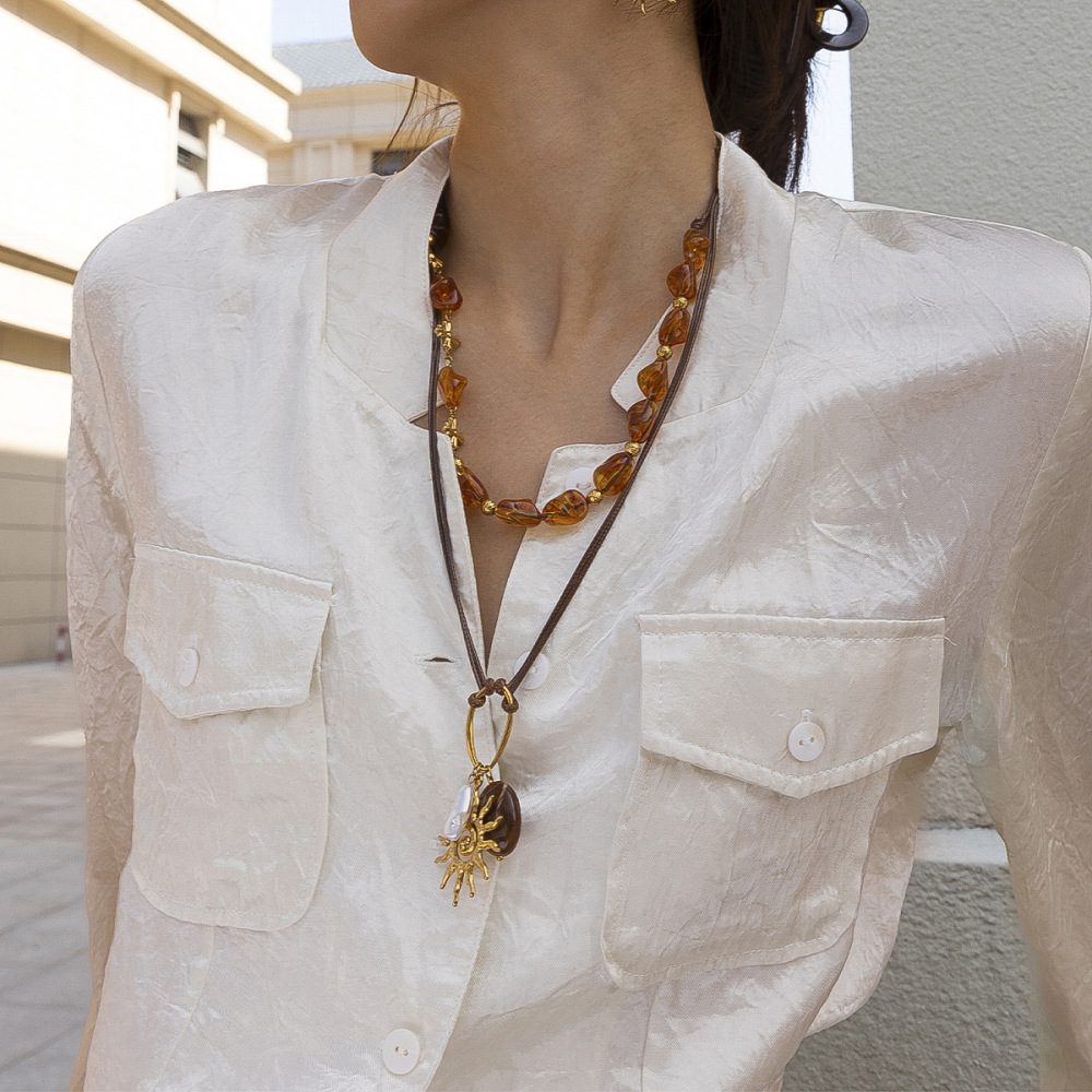 Collier De Perles En Acrylique Et Acier Inoxydable Étanche (1 Pièce) Image4