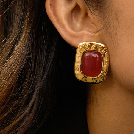 1 paire de boucles d'oreilles puces pour femmes, en acier inoxydable imperméable, couleur or et acrylique, de forme irrégulière. 2