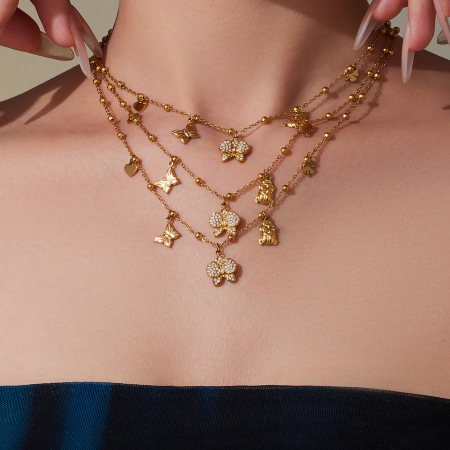 Collier pendentif femme en acier inoxydable doré, motif phalaenopsis, 1 pièce