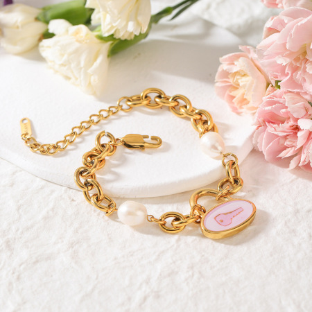 Bracelet à breloques pour femme, en acier inoxydable, étanche, couleur or, avec une jolie clé (1 pièce). 2