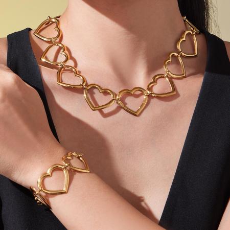 Ensembles de bijoux pour femmes, chaîne cœur moderne en acier inoxydable, étanche, couleur or