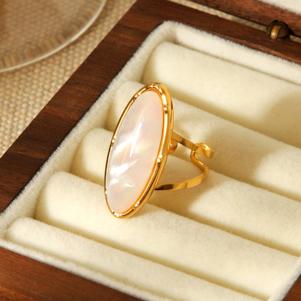 Bague Simple En Acier Inoxydable Étanche Couleur Or, Style Coquillage (1 Pièce) Image5