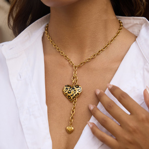 Ensembles De Bijoux Pour Femmes En Acier Inoxydable Doré, Imprimé Léopard Sexy h5 Image3