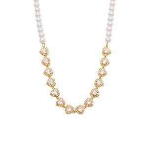 Collier De Perles Pour Femme En Acier Inoxydable, Orné De Zircon Doré Et De Perles En Forme De Cœur Brillant (1 Pièce) h5 