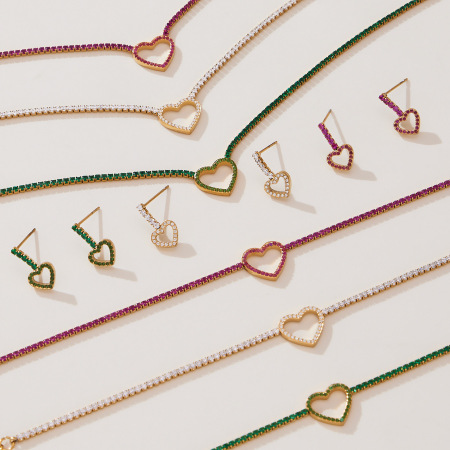 Ensembles de bijoux pour femmes Sophisticated Heart en acier inoxydable étanche couleur or et zircon 2