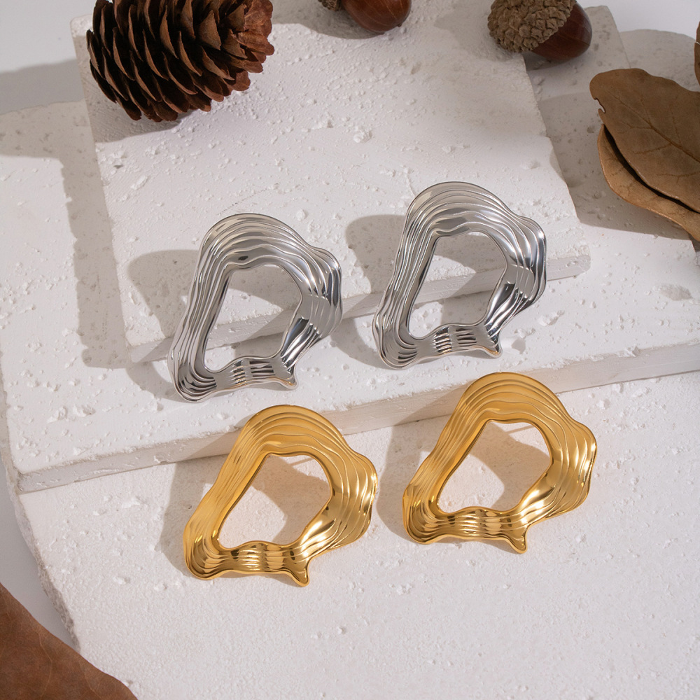1 Paire De Boucles D'Oreilles À Clous En Acier Inoxydable De Forme Irrégulière, Étanches, Couleur Or Image3