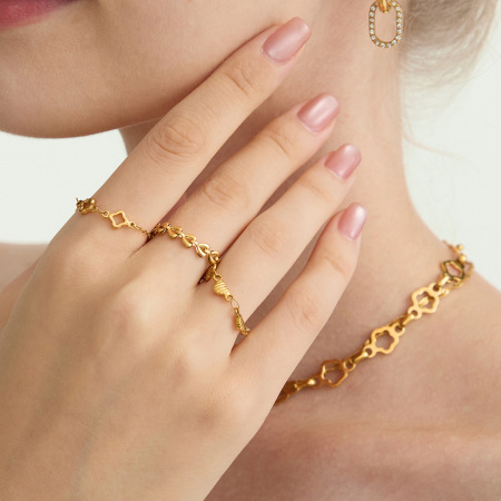 Bague tendance en acier inoxydable doré, imperméable, en forme de cœur (1 pièce) 2