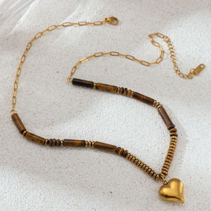 Ensemble De Colliers Pendentifs En Acier Inoxydable Étanches, En Forme De Cœur, Avec Perles De Pierre Naturelle h5 Image4
