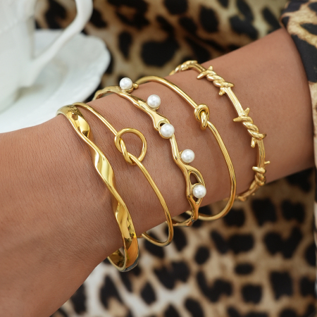 Bracelet jonc simple et élégant en acier inoxydable, couleur or, imperméable, pour femme (1 pièce) 2