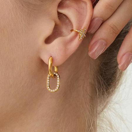 1 paire de boucles d'oreilles minimalistes rondes en acier inoxydable étanche couleur or avec zircon pour femme