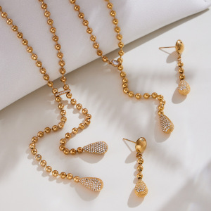 Ensembles De Bijoux Pour Femmes En Acier Inoxydable Imperméable, Ornés De Zircon Et De Pendentifs En Forme De Goutte. h5 Image2