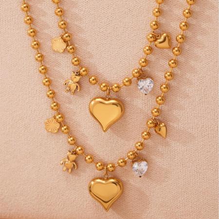 Collier pendentif romantique en forme de cœur, en acier inoxydable étanche, couleur or, pour femme (1 pièce)