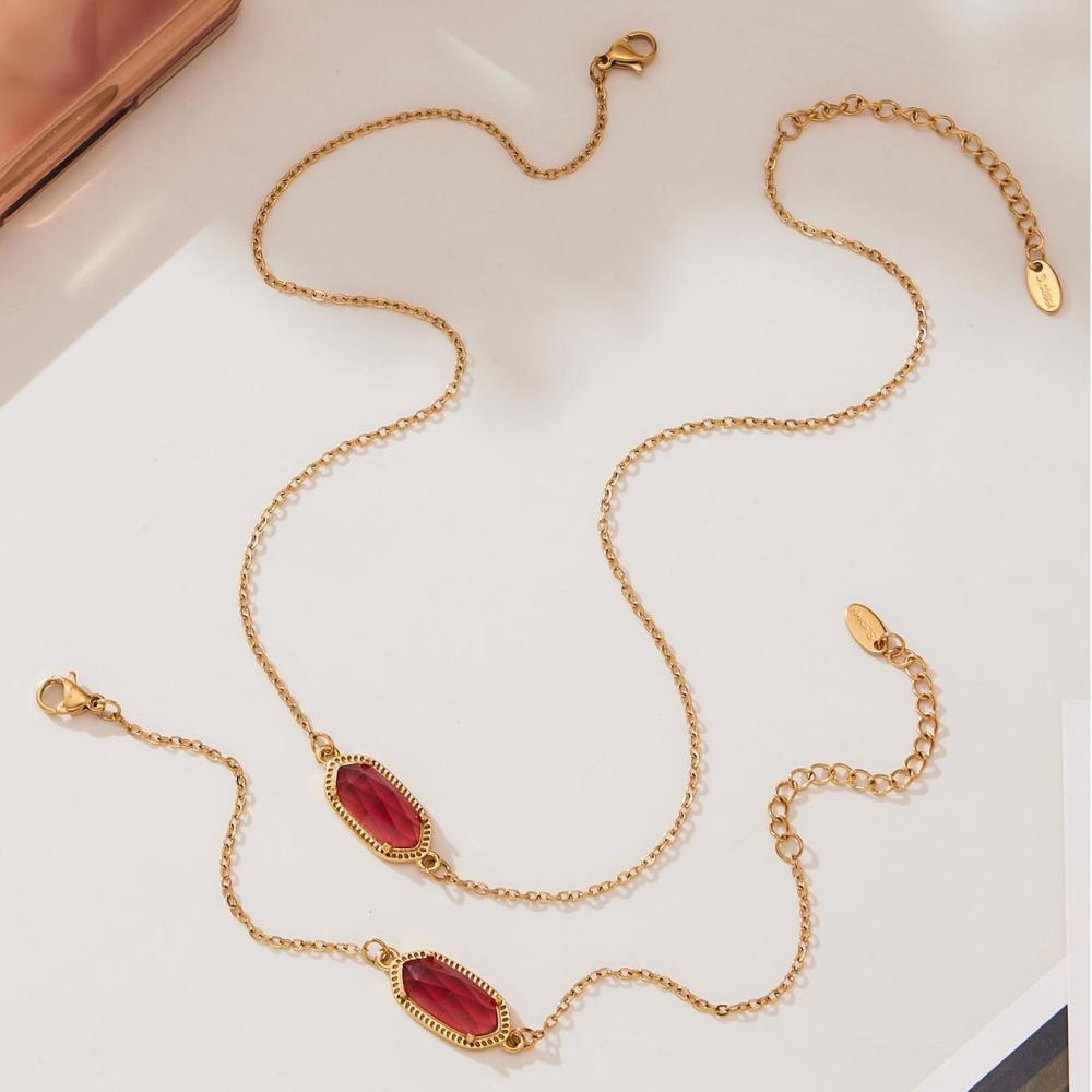 Magnifique Ensemble De Bijoux Pour Femmes, Chaîne Hexagonale En Forme De Fleur, En Acier Inoxydable Étanche, Couleur Or Et Cristal. h5Image4