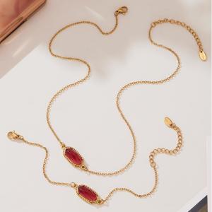 Magnifique Ensemble De Bijoux Pour Femmes, Chaîne Hexagonale En Forme De Fleur, En Acier Inoxydable Étanche, Couleur Or Et Cristal. h5 Image4
