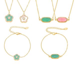 Magnifique Ensemble De Bijoux Pour Femmes, Chaîne Hexagonale En Forme De Fleur, En Acier Inoxydable Étanche, Couleur Or Et Cristal. h5 Image7
