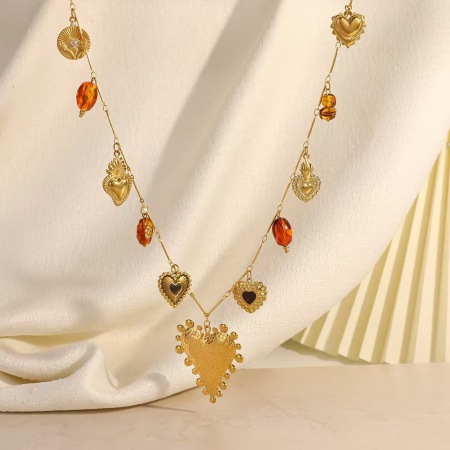 Collier pendentif femme étanche en acier inoxydable avec pendentif cœur et fleur (1 pièce)