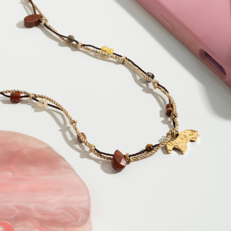 Collier pendentif femme en acier inoxydable doré, motif poney, 1 pièce 2