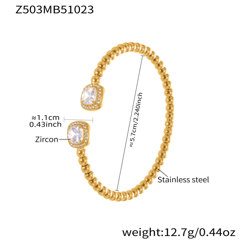 Bracelet Manchette Pour Femme En Acier Inoxydable Doré, Orné D'Un Zircon Et D'Un Coquillage Exquis (1 Pièce). 