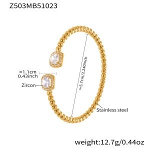 Bracelet Manchette Pour Femme En Acier Inoxydable Doré, Orné D'Un Zircon Et D'Un Coquillage Exquis (1 Pièce). h5 