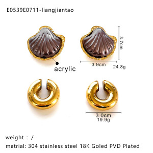 1 Paire De Boucles D'Oreilles En Acier Inoxydable, Imperméables, Couleur Or Et Acrylique h5 Image2