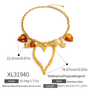 Collier Pendentif Femme Rétro En Forme De Cœur Et De Soleil, En Acier Inoxydable Étanche (1 Pièce) h5