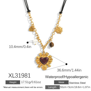 Collier Pendentif Rétro Quotidien En Forme De Cœur Et De Fleur, En Acier Inoxydable Étanche, Pour Femme (1 Pièce) h5 