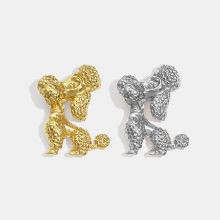 Broche en acier inoxydable doré, forme caniche (1 pièce)