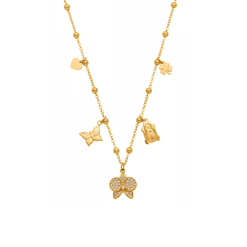 Collier Pendentif Femme En Acier Inoxydable Doré, Motif Phalaenopsis, 1 Pièce 